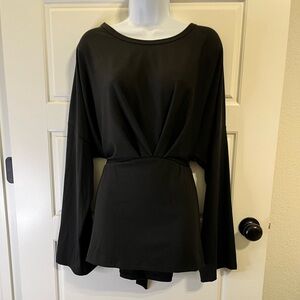 NWOT White Birch Dolman / Bat Wing long sleeve Tie back black top Plus Size 1x